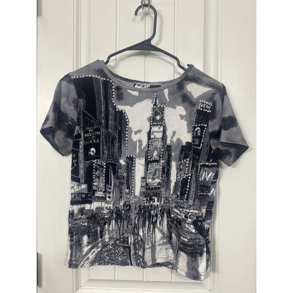 Take Two Clothing Co NYC Times Square Rhinestone Graphic Tee Broadway Gray M